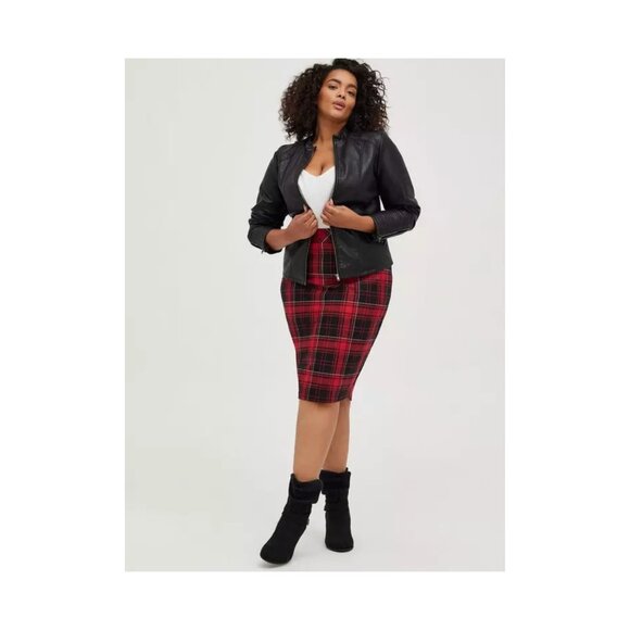 GUC MIDI Studio Luxe Ponte Pencil Skirt Size 2x by Torrid black & red plaid - Picture 3 of 7